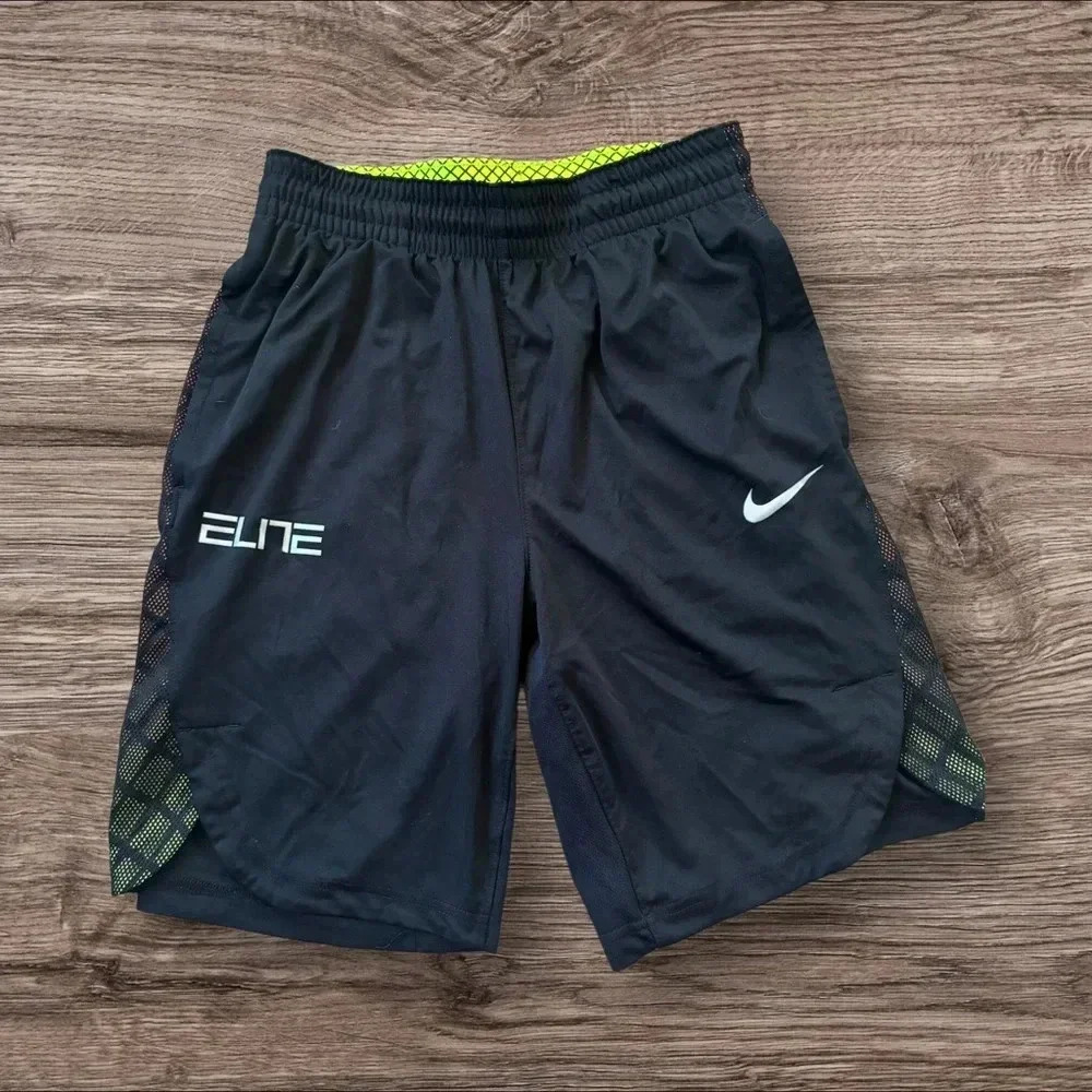 Nike Black Athletic Shorts with Green Accents
